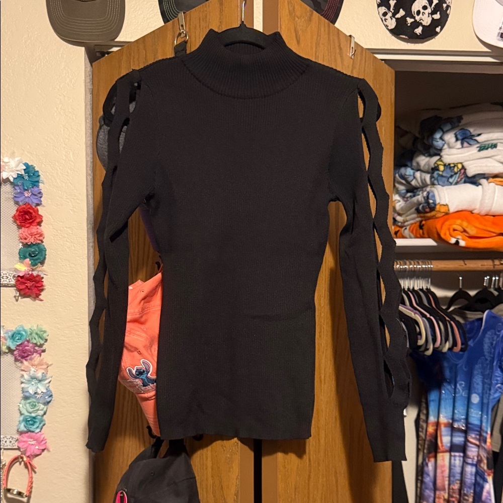 Fashion Nova Black Cut-Out Sleeve Top